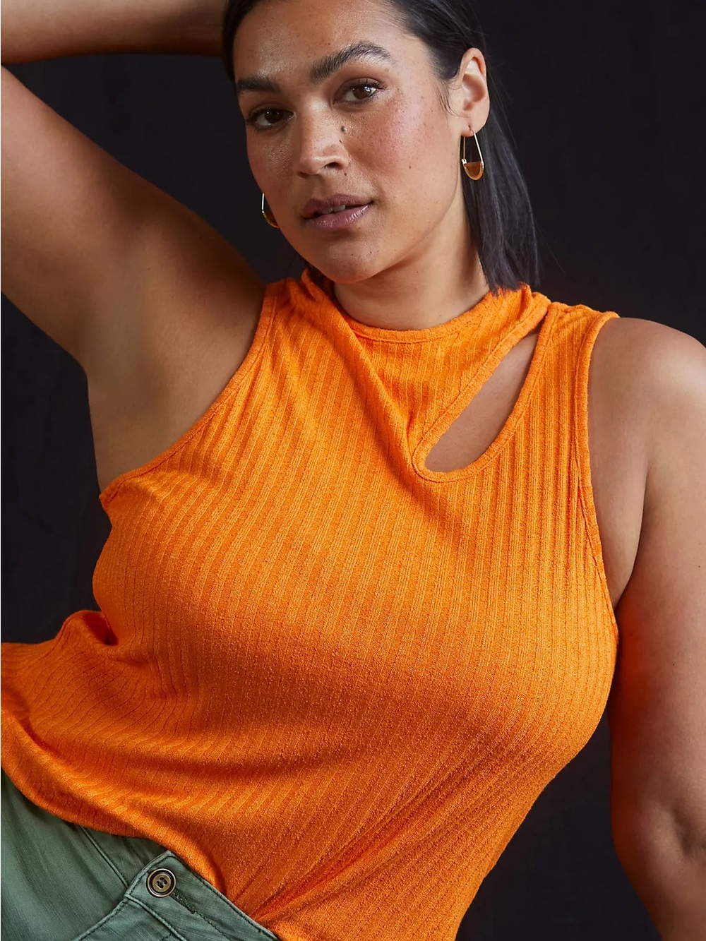 Maeve by Anthropologie Ribbed Cutout Tank Top in Vibrant Orange. Size XL